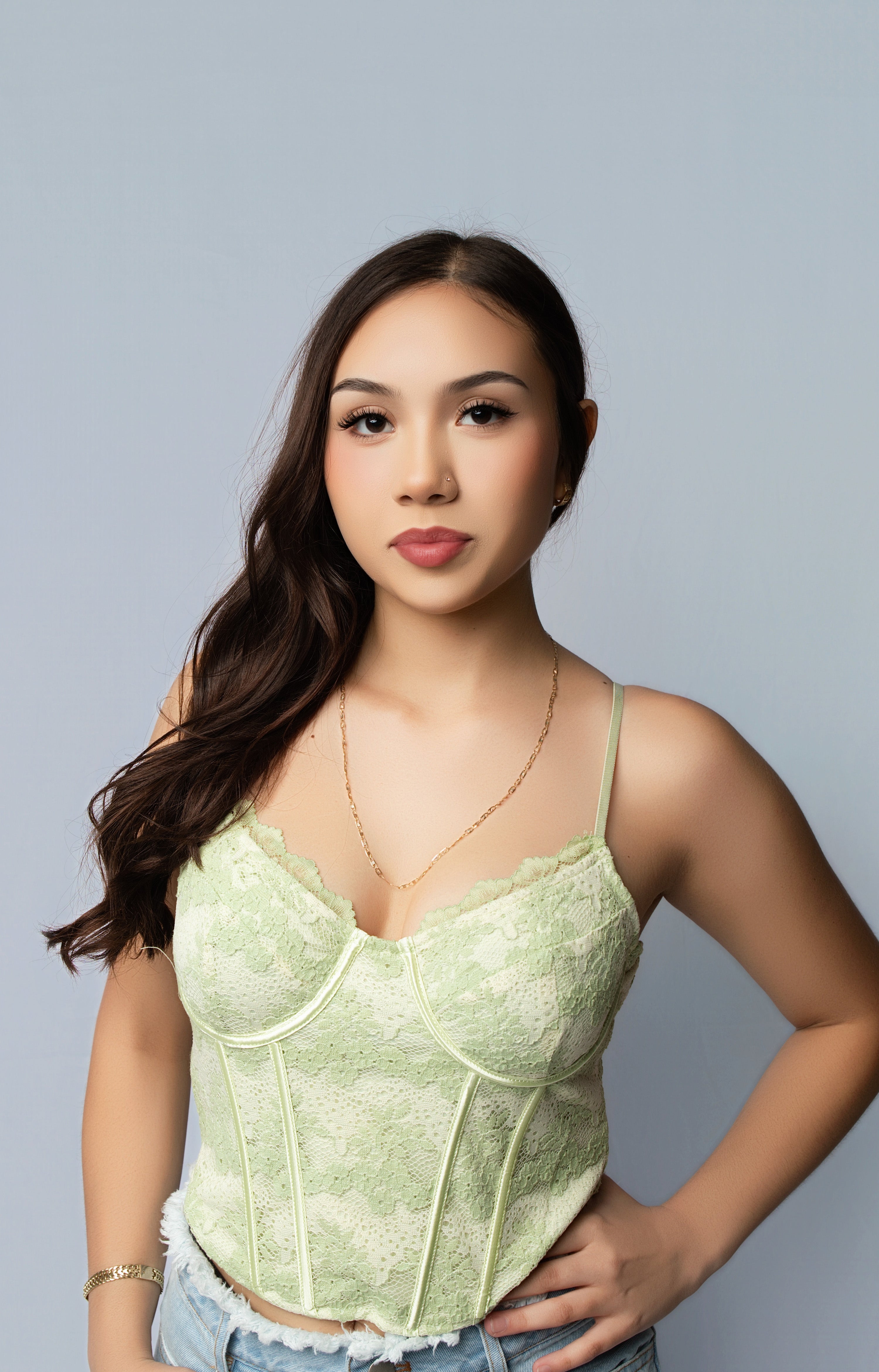 Green Floral Corset Top