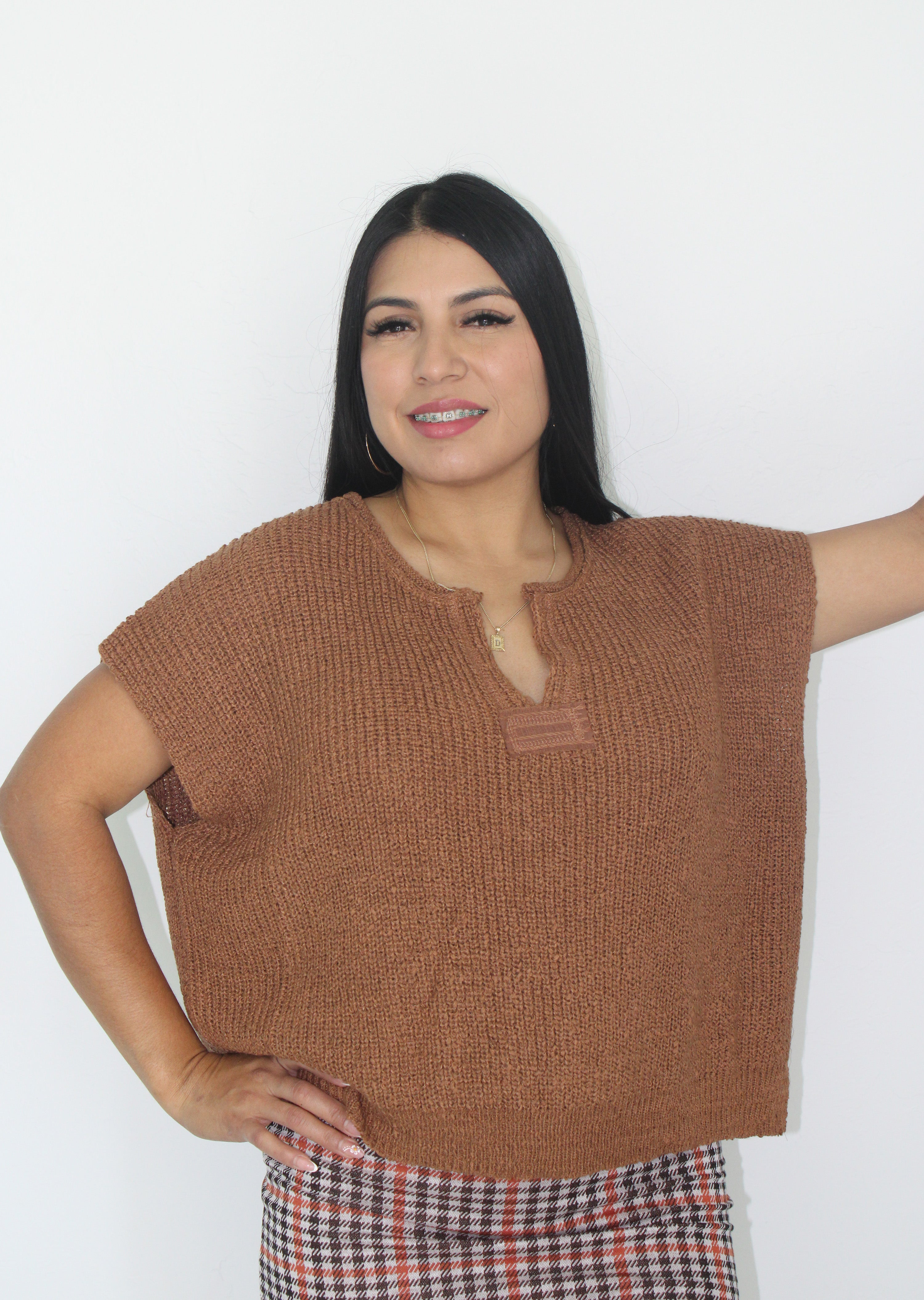 Boxy Split Neckline Top