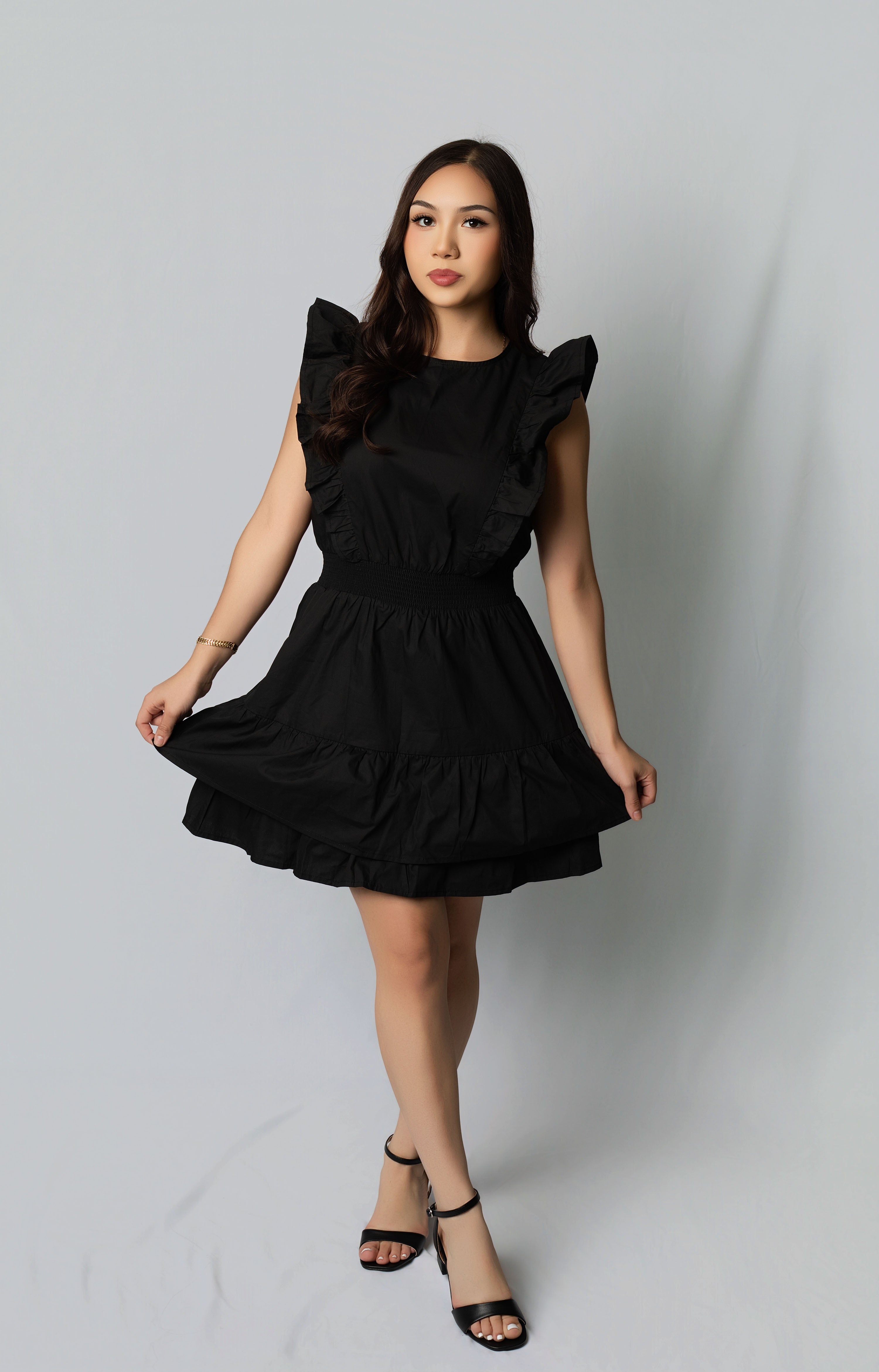 Black Ruffled Sleeve Dress
