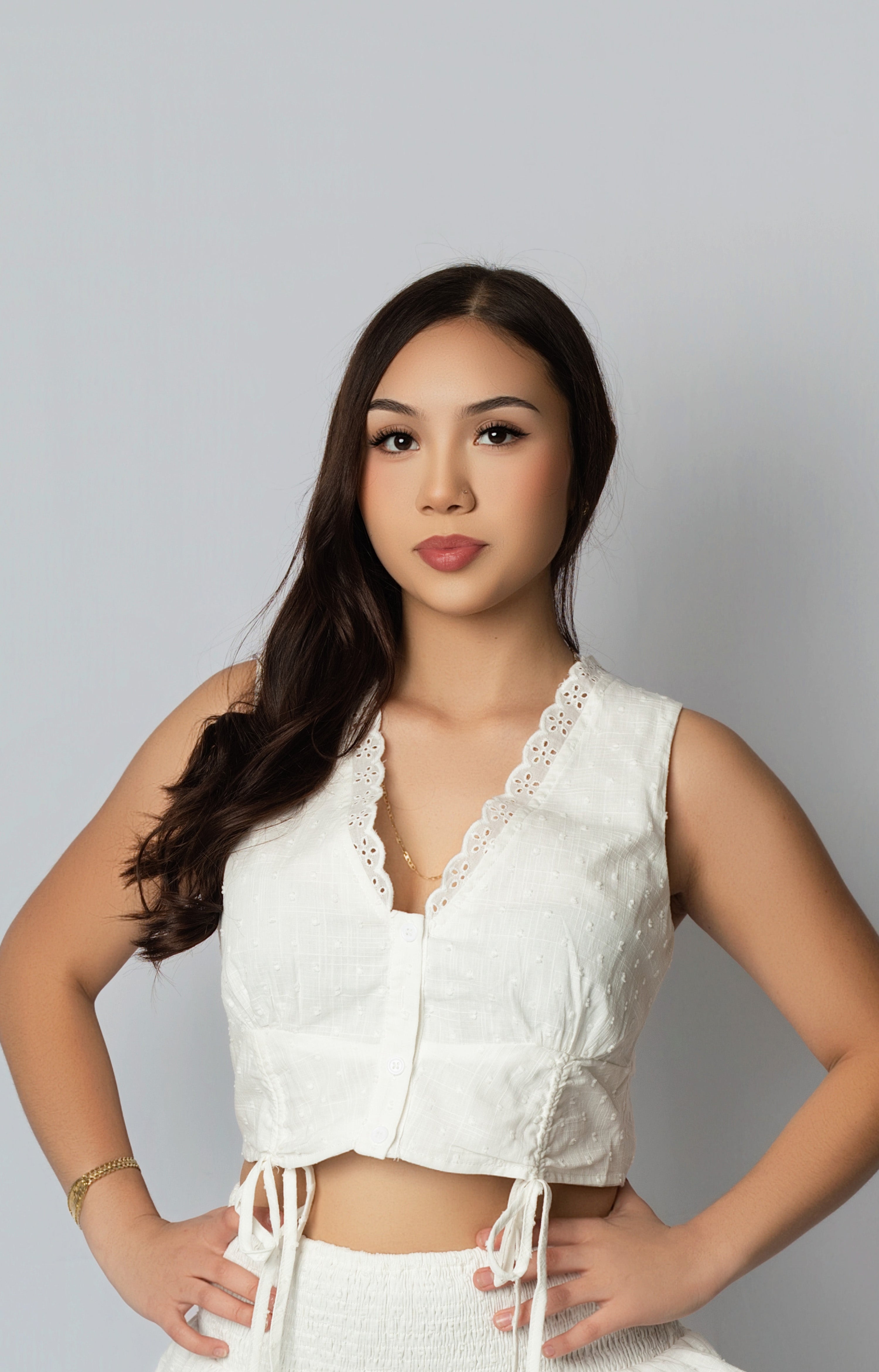 V-Neck Lace Trimmed Crop Top