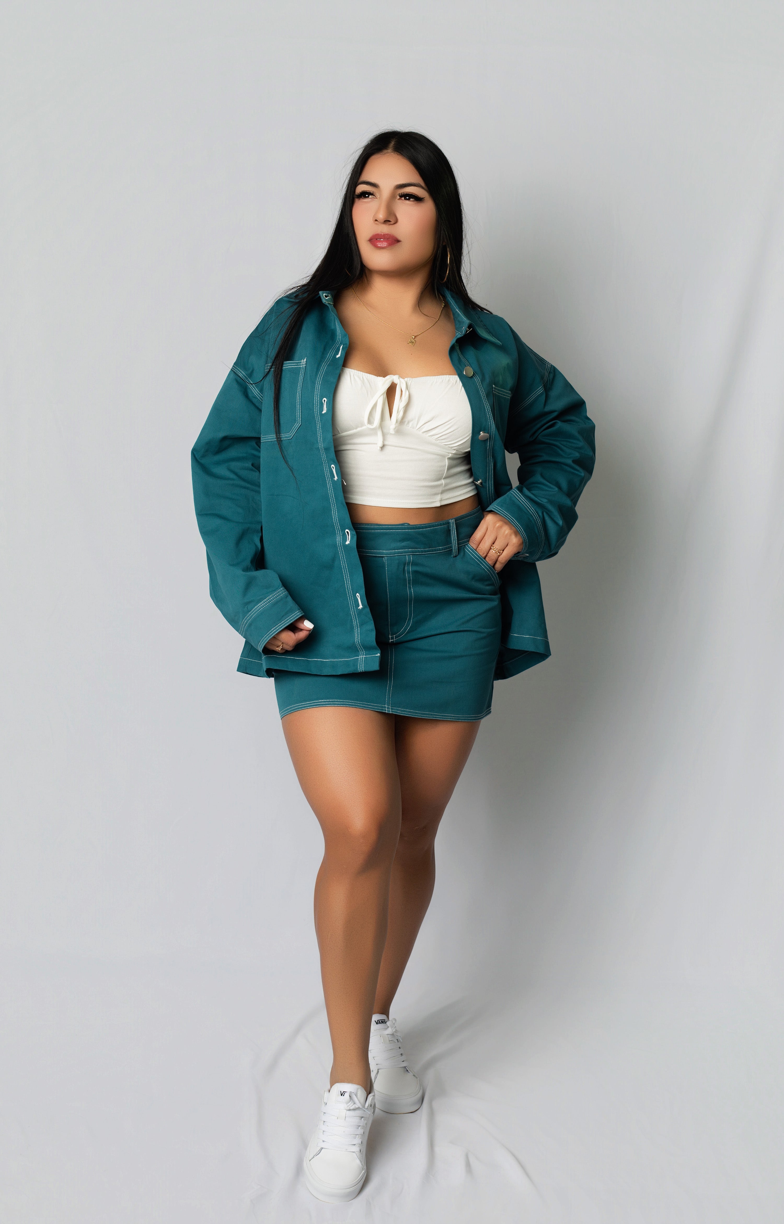 Teal Contrast Stitched Oversized Shirt