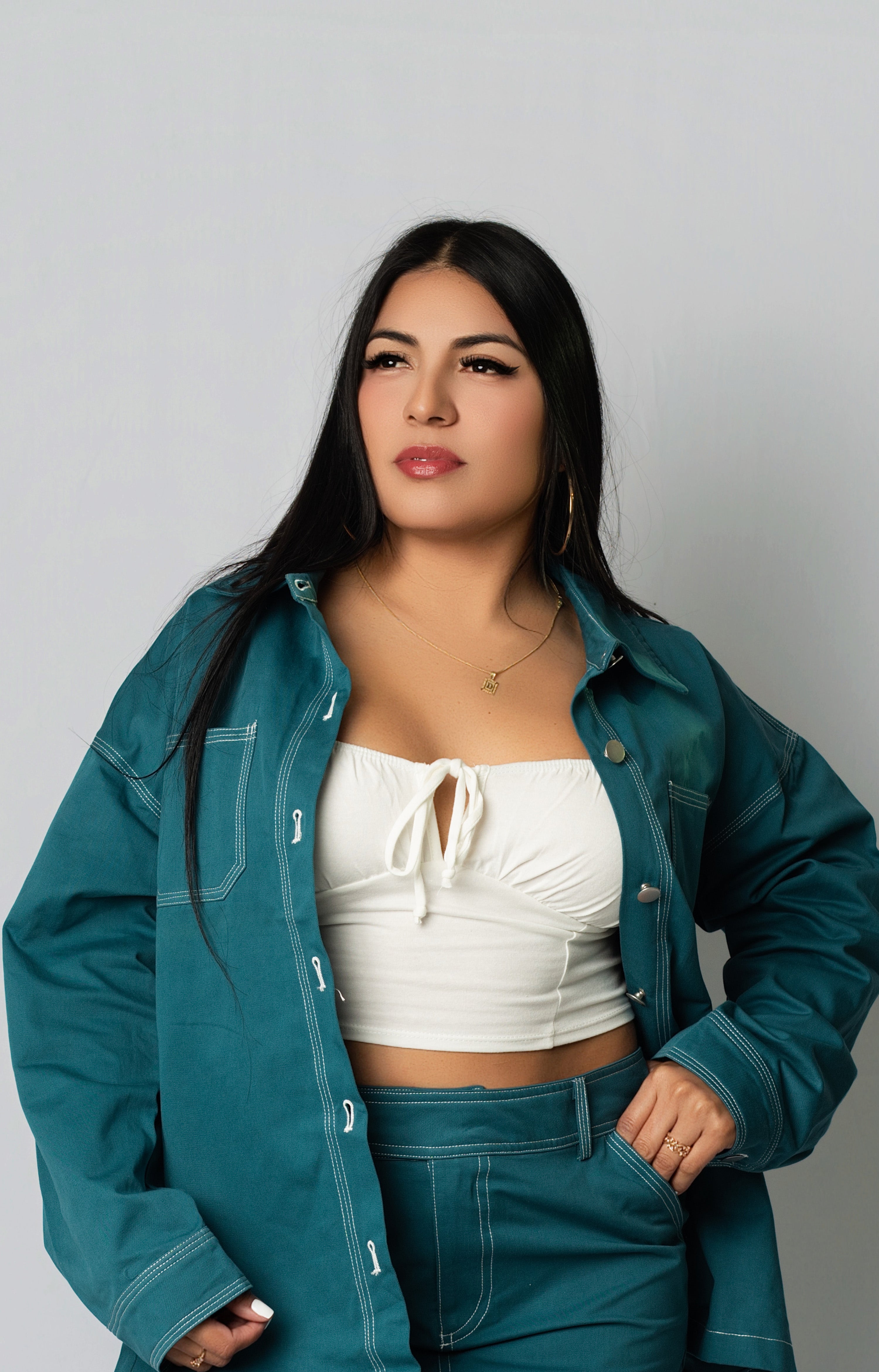 Teal Contrast Stitched Oversized Shirt