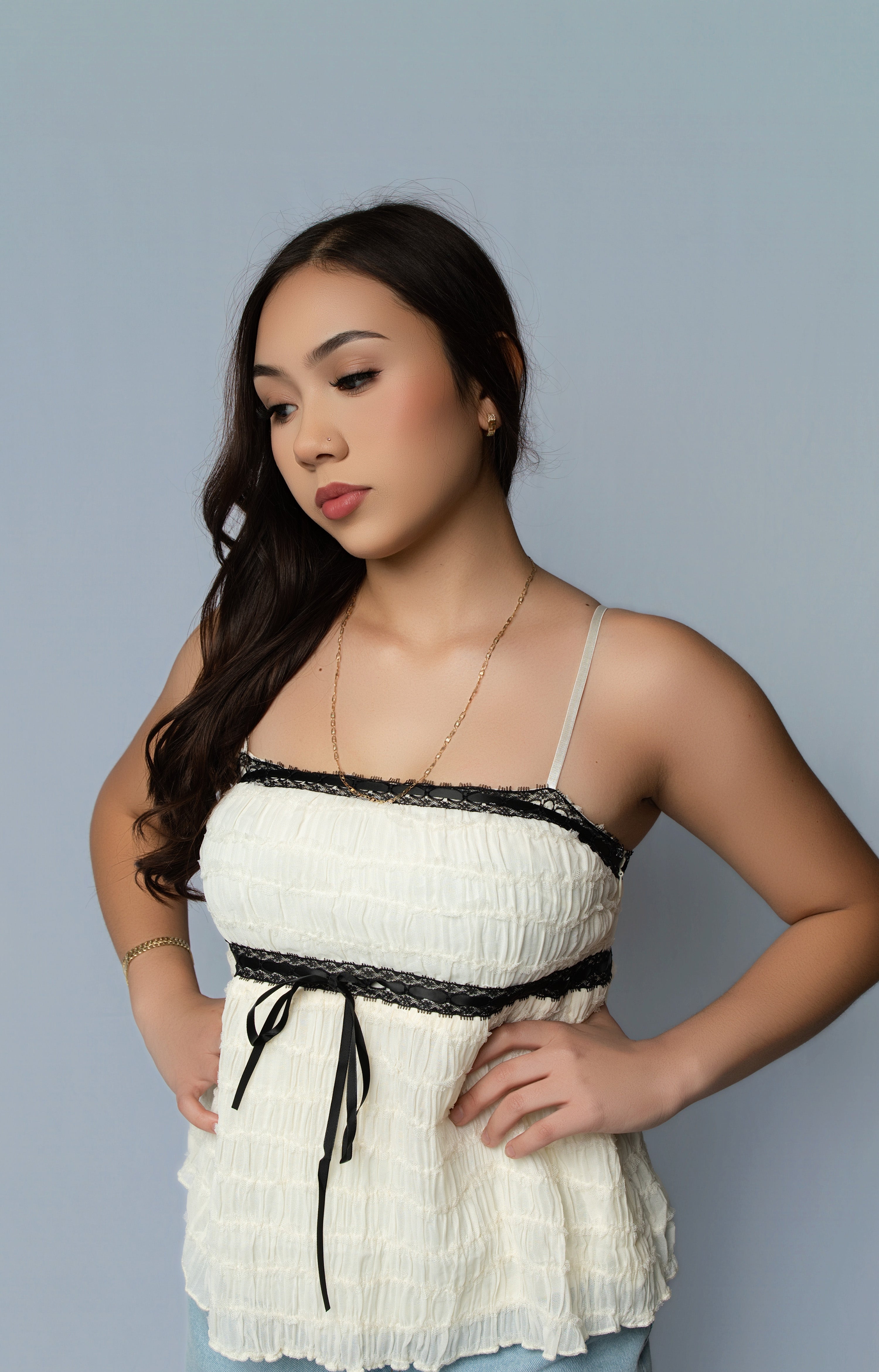 Contrast Lace Mix Chiffon Cami Top