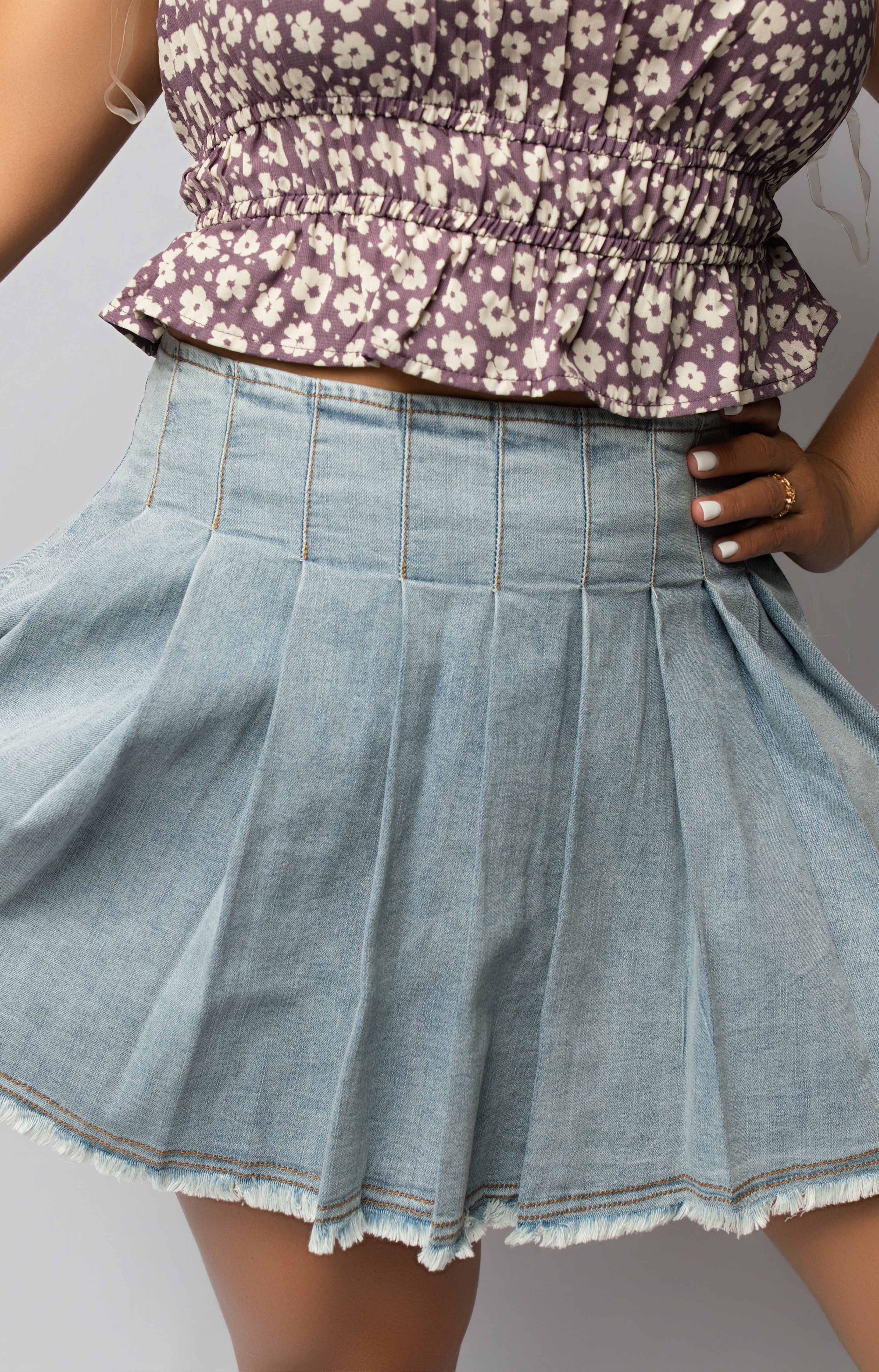 Pleated Denim Skirt