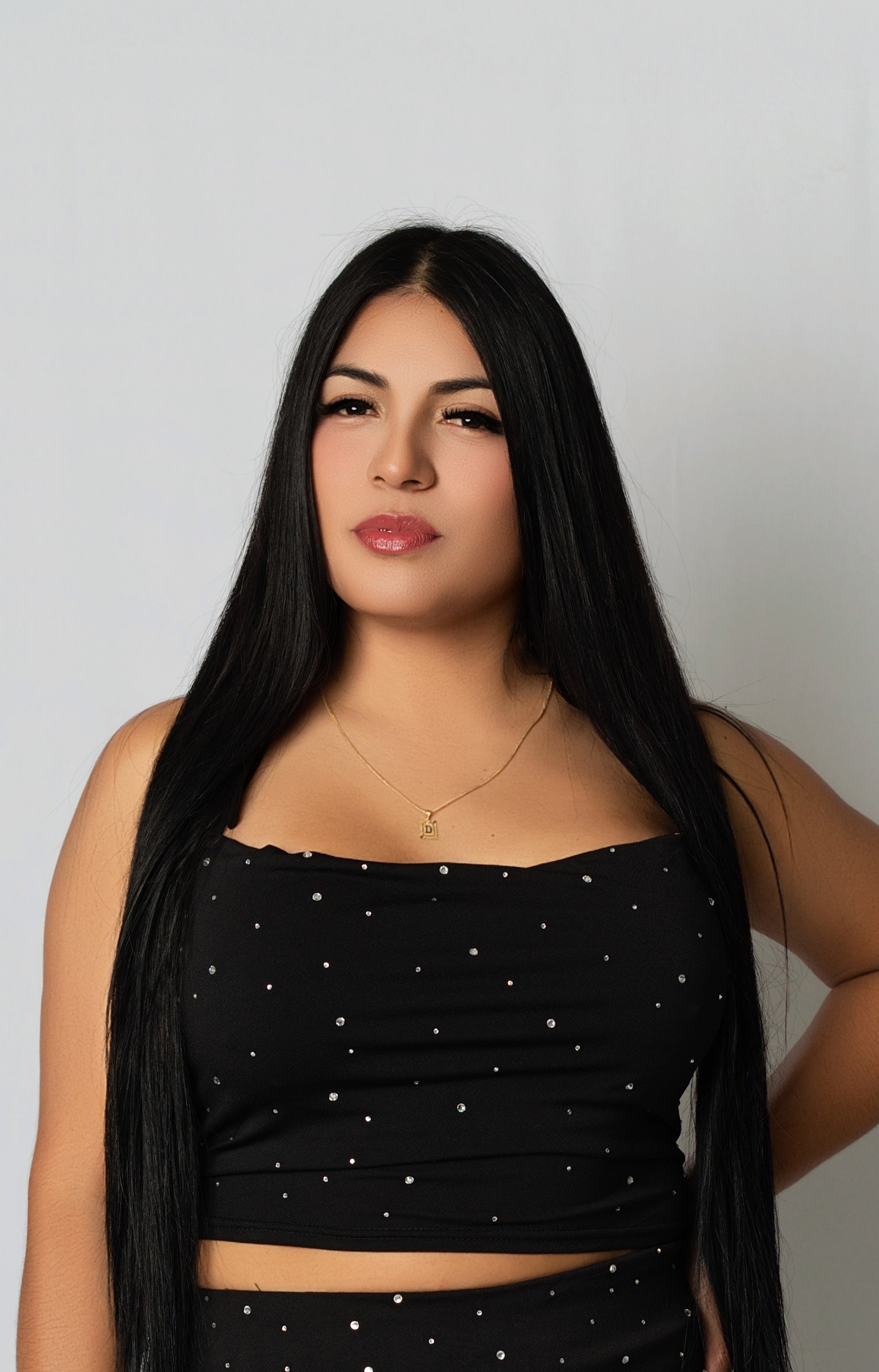 Black Rhinestone Detail Top