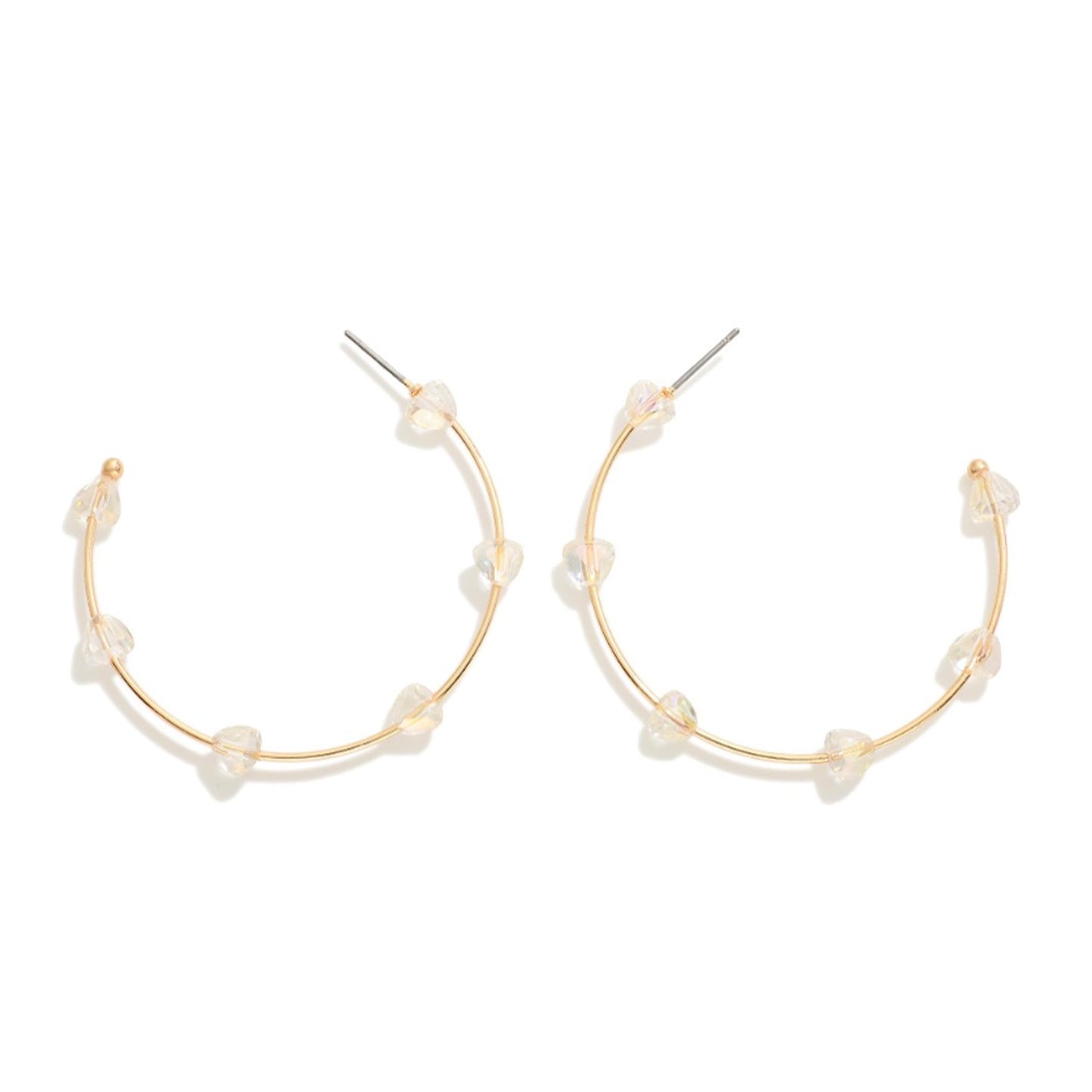 WIRE HOOP HEART BEAD EARRINGS