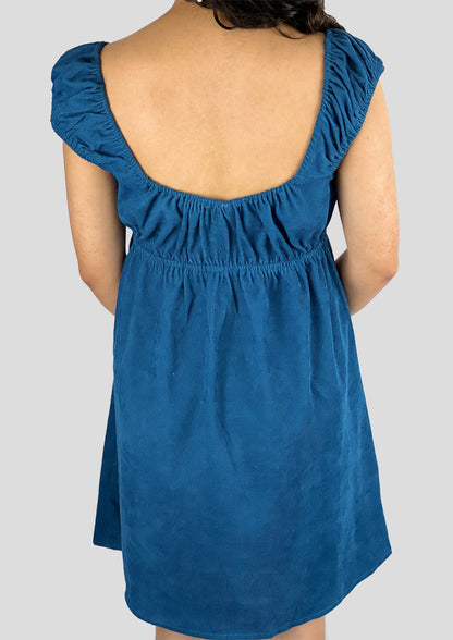 COBALT CORDUROY BABYDOLL DRESS