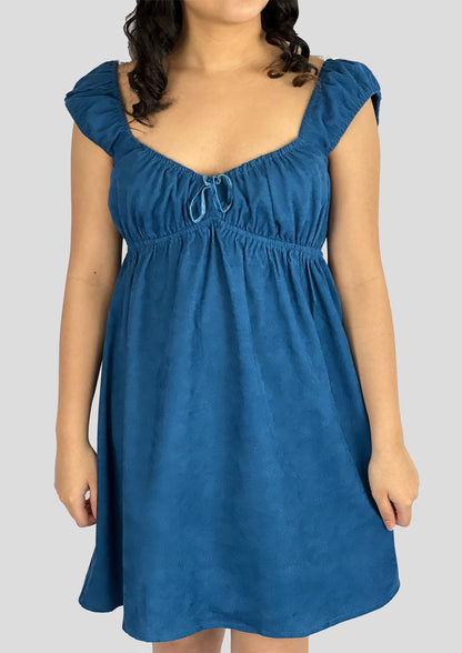 COBALT CORDUROY BABYDOLL DRESS