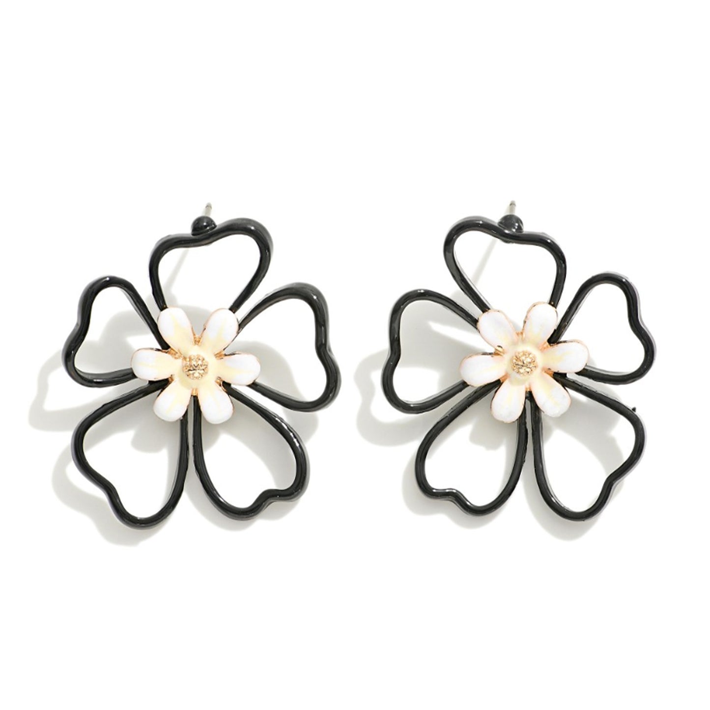 ENAMEL COATED METAL FLOWER DROP EARRINGS