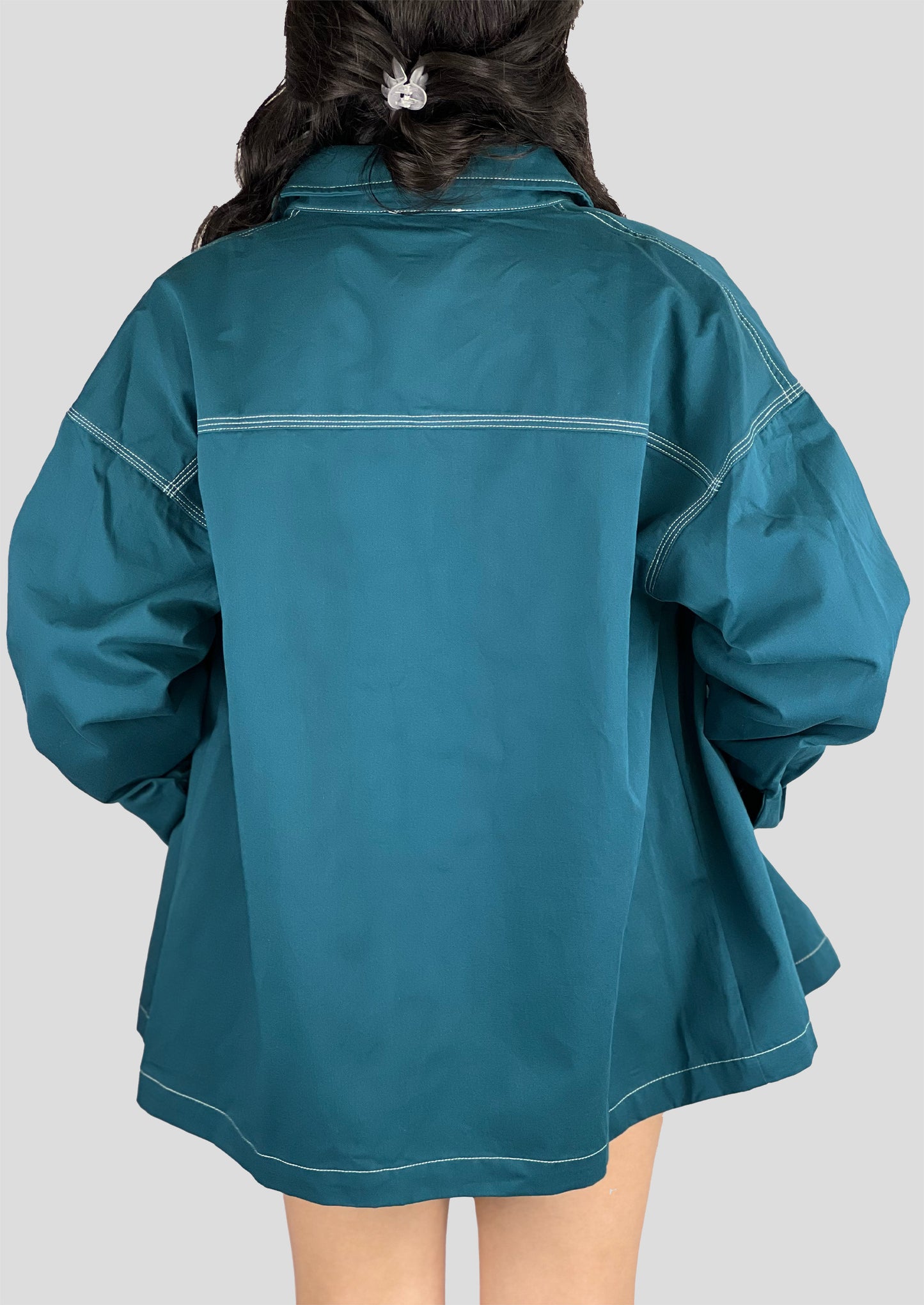 TEAL CONTRAST STITCHED OVERSIZED SHIRT