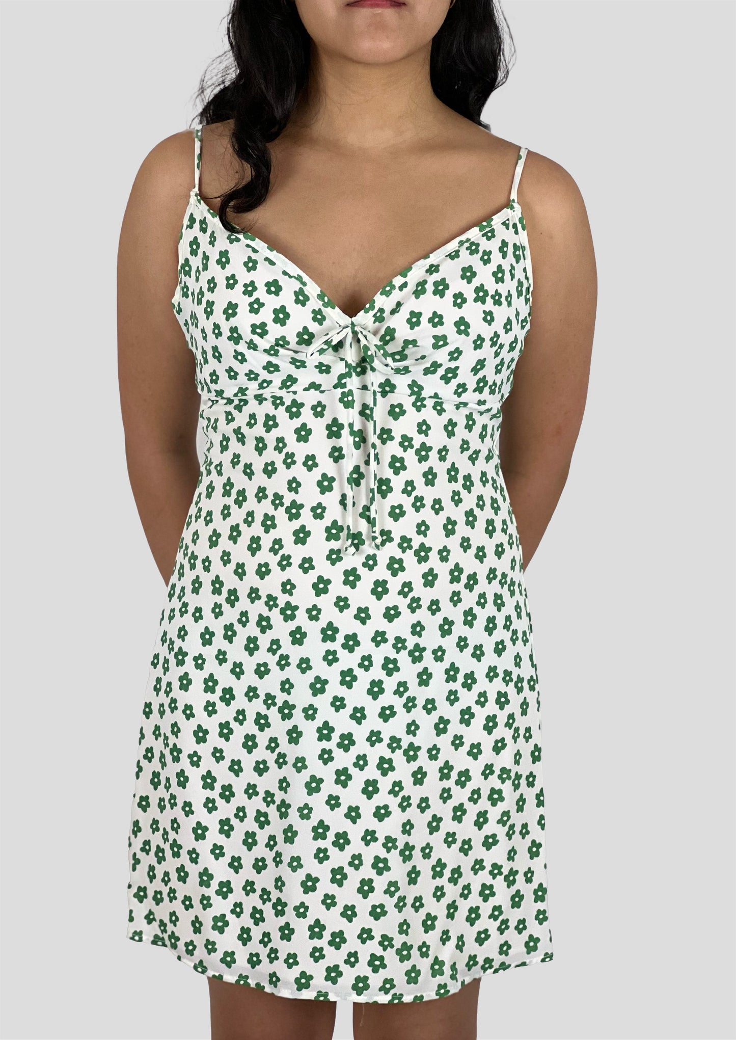 WHITE-GREEN FLORAL PRINT DRESS