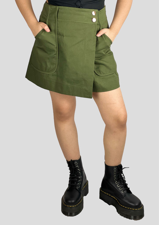 OLIVE UTILITY MINI SKIRT