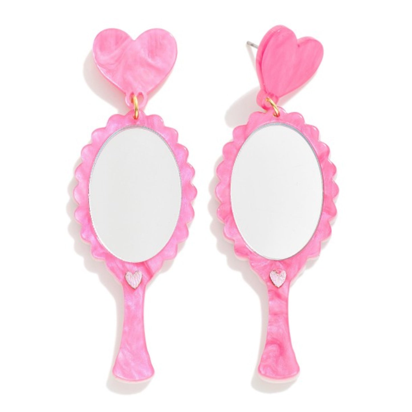 REFLECTIVE HAND MIRROR AND HEART EARRINGS