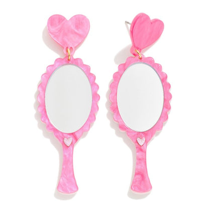 REFLECTIVE HAND MIRROR AND HEART EARRINGS