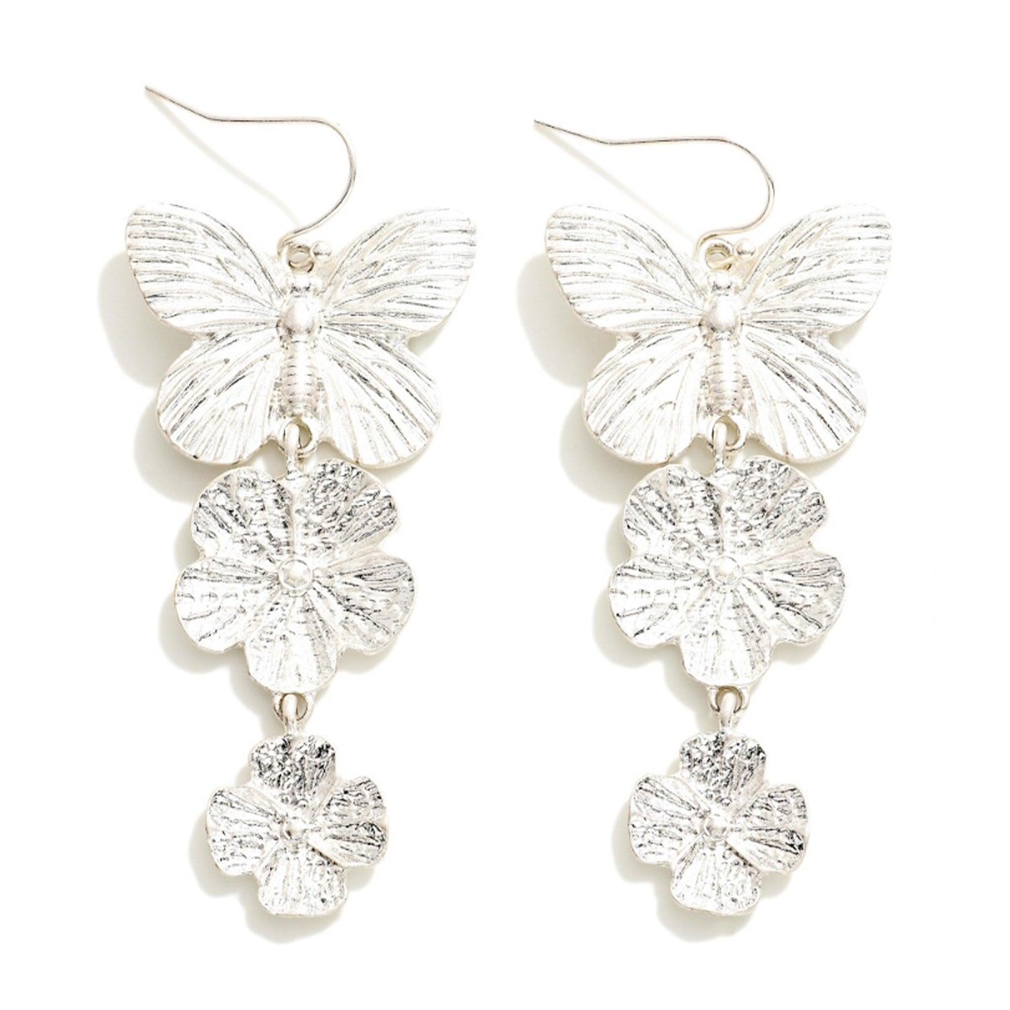 Metal Butterfly And Flower Earrings