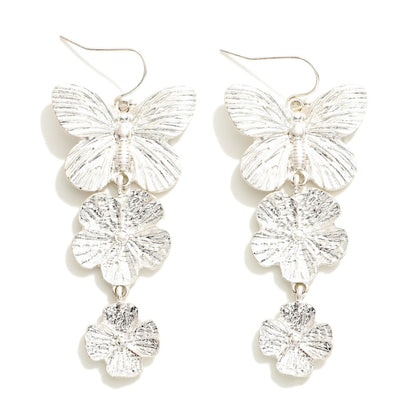 METAL BUTTERFLY & FLOWER EARRINGS