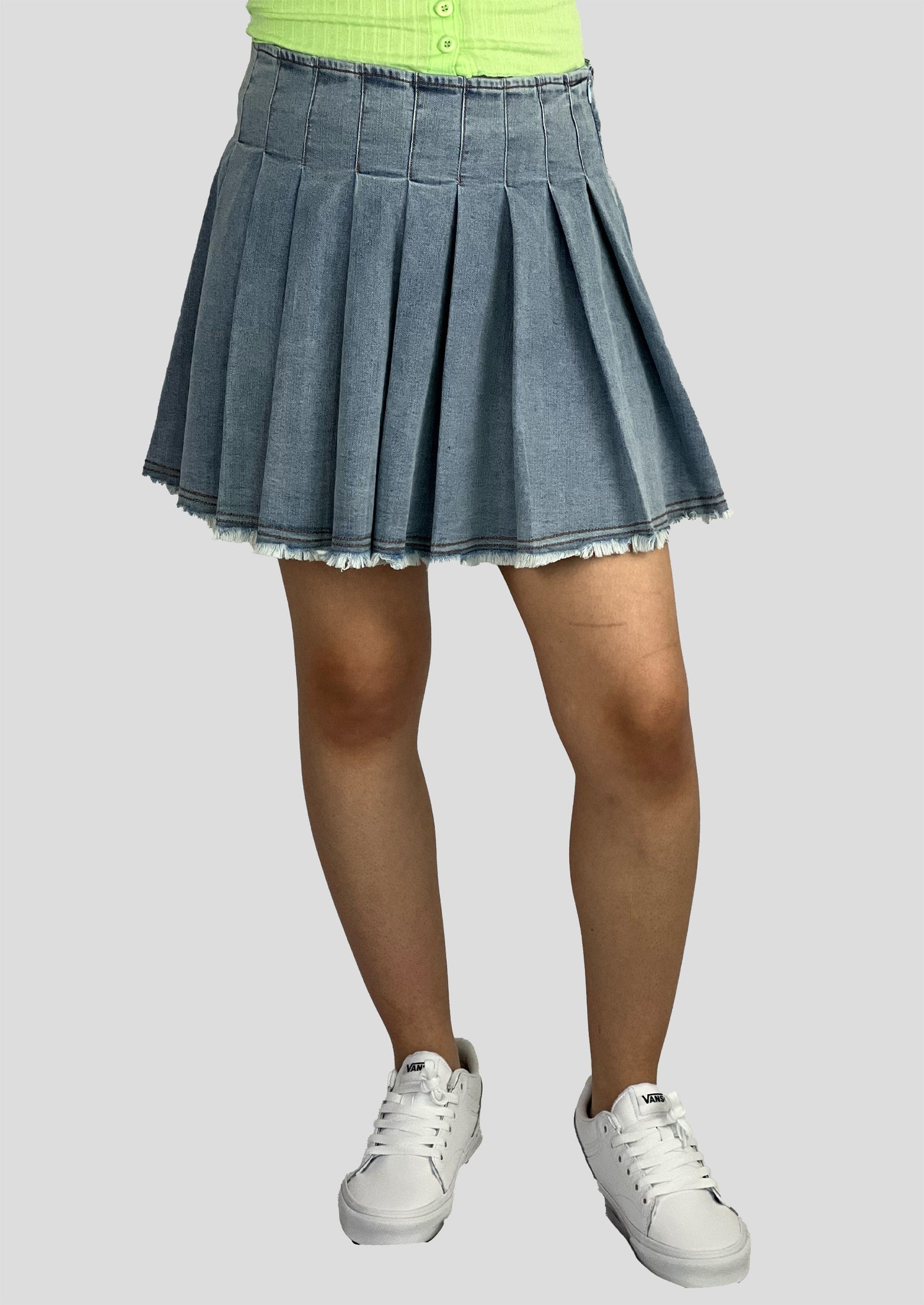 PLEATED DENIM SKIRT