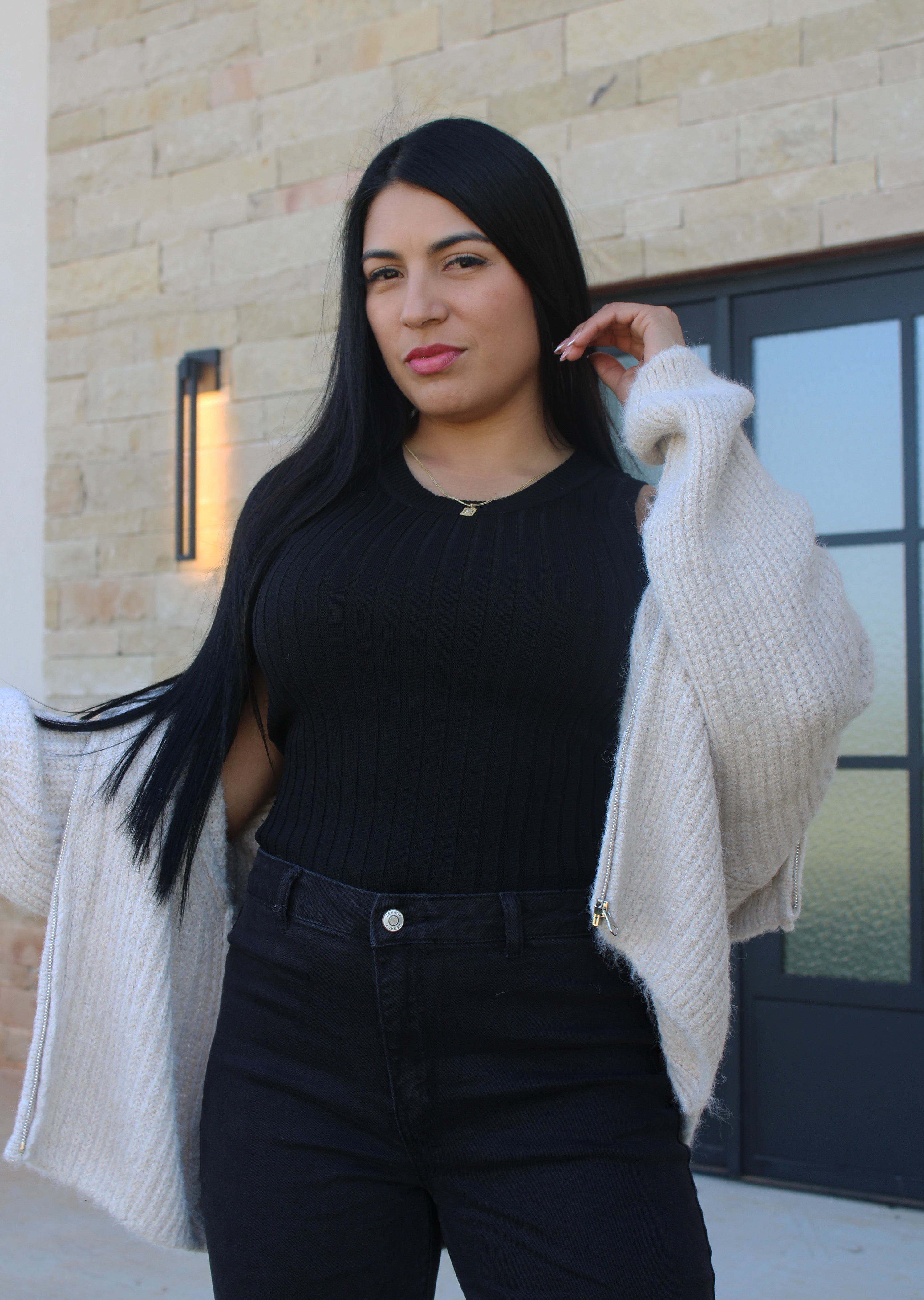 High Neck Full Zip Sweater