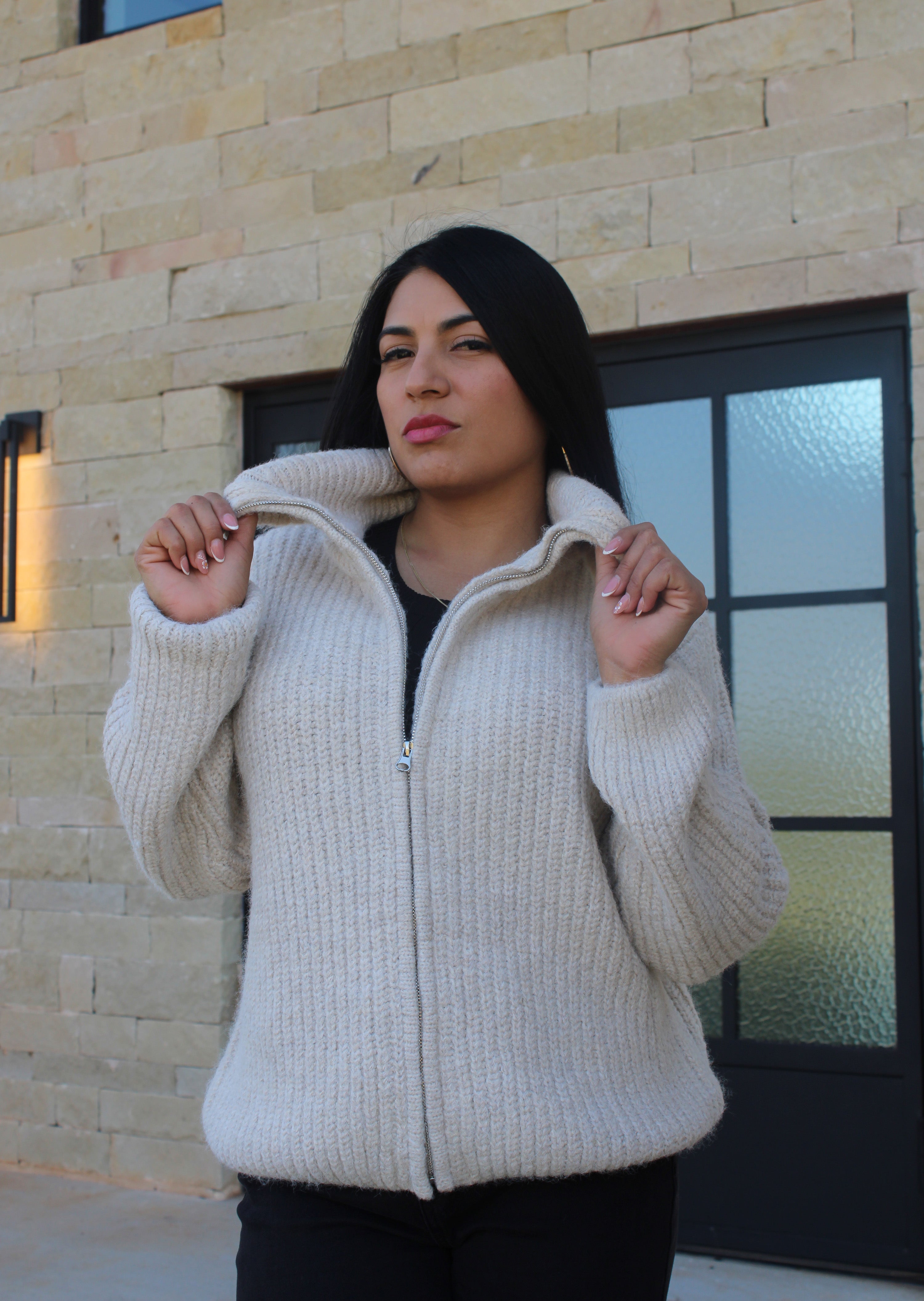 High Neck Full Zip Sweater