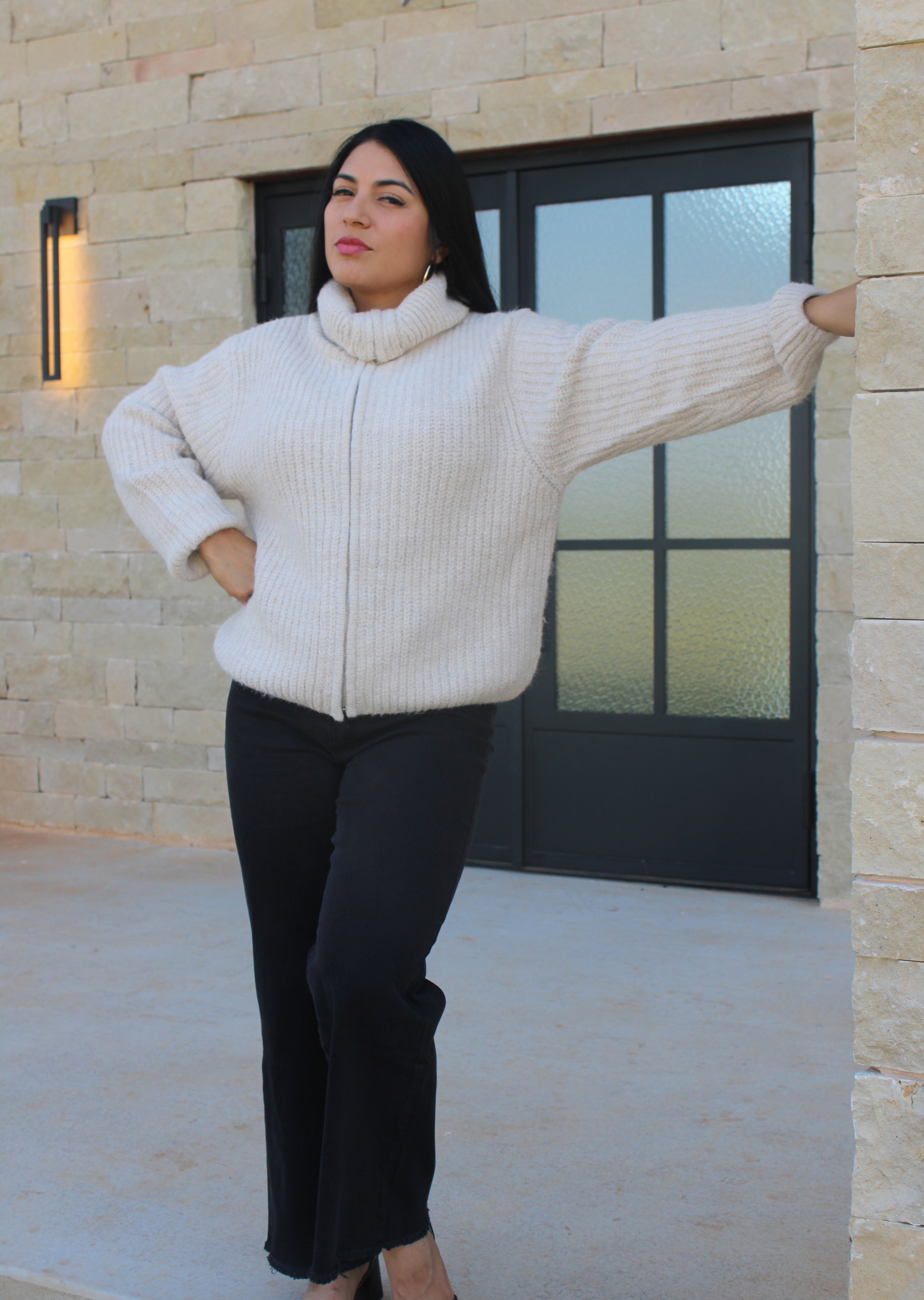 High Neck Full Zip Sweater