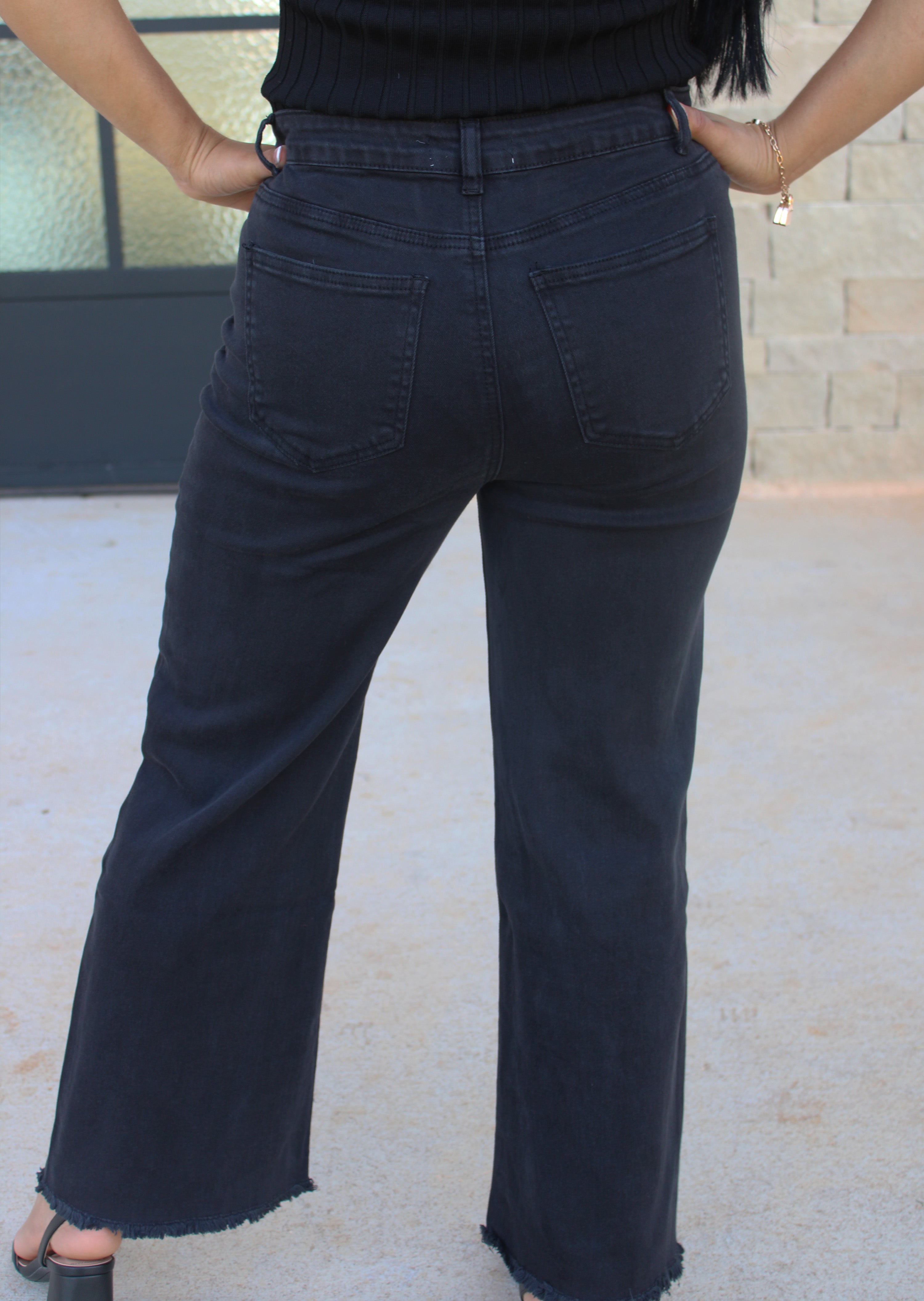 Black Acid Washed Straight Pants