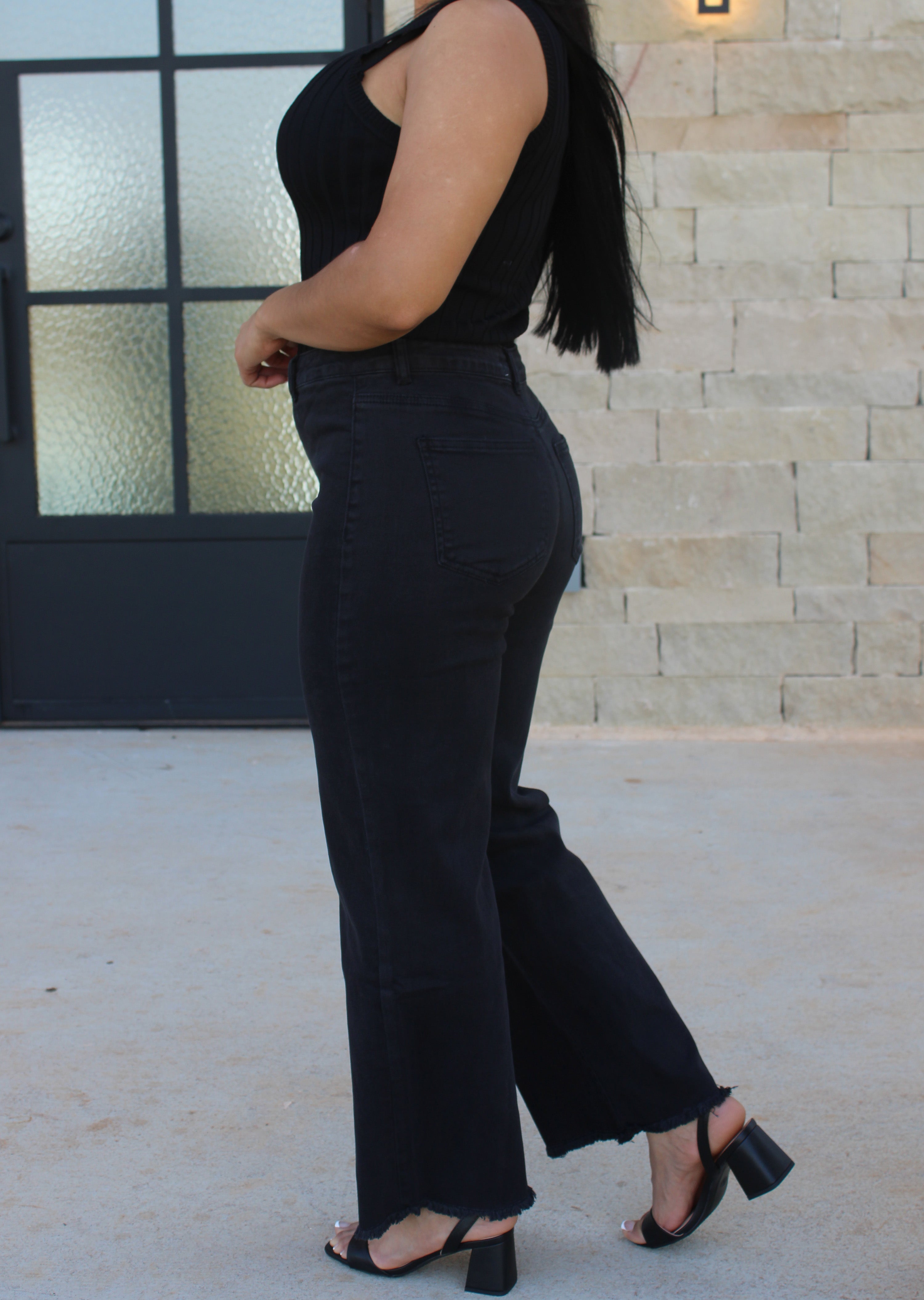 Black Acid Washed Straight Pants
