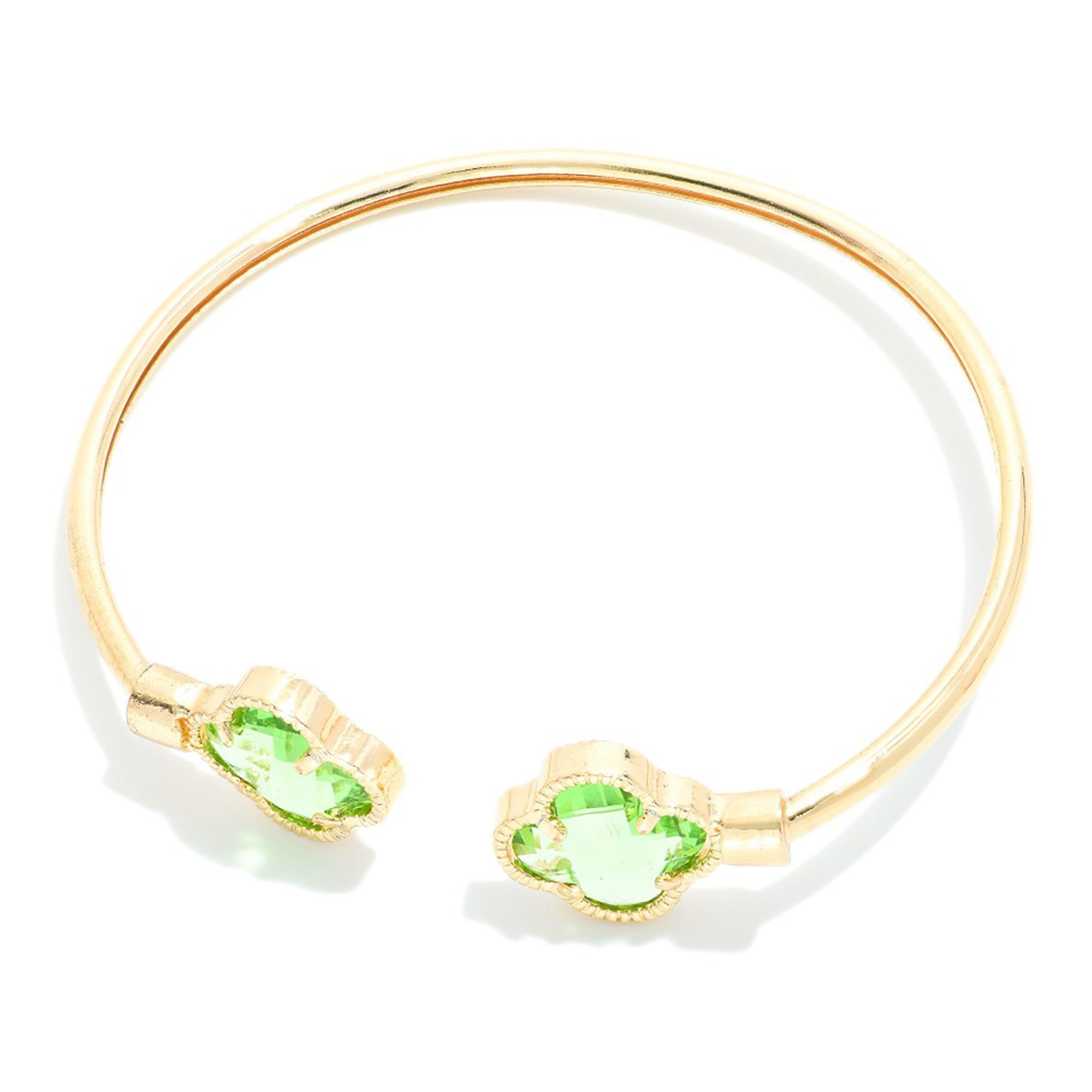Glass Crystal Clover Cuff Bracelet