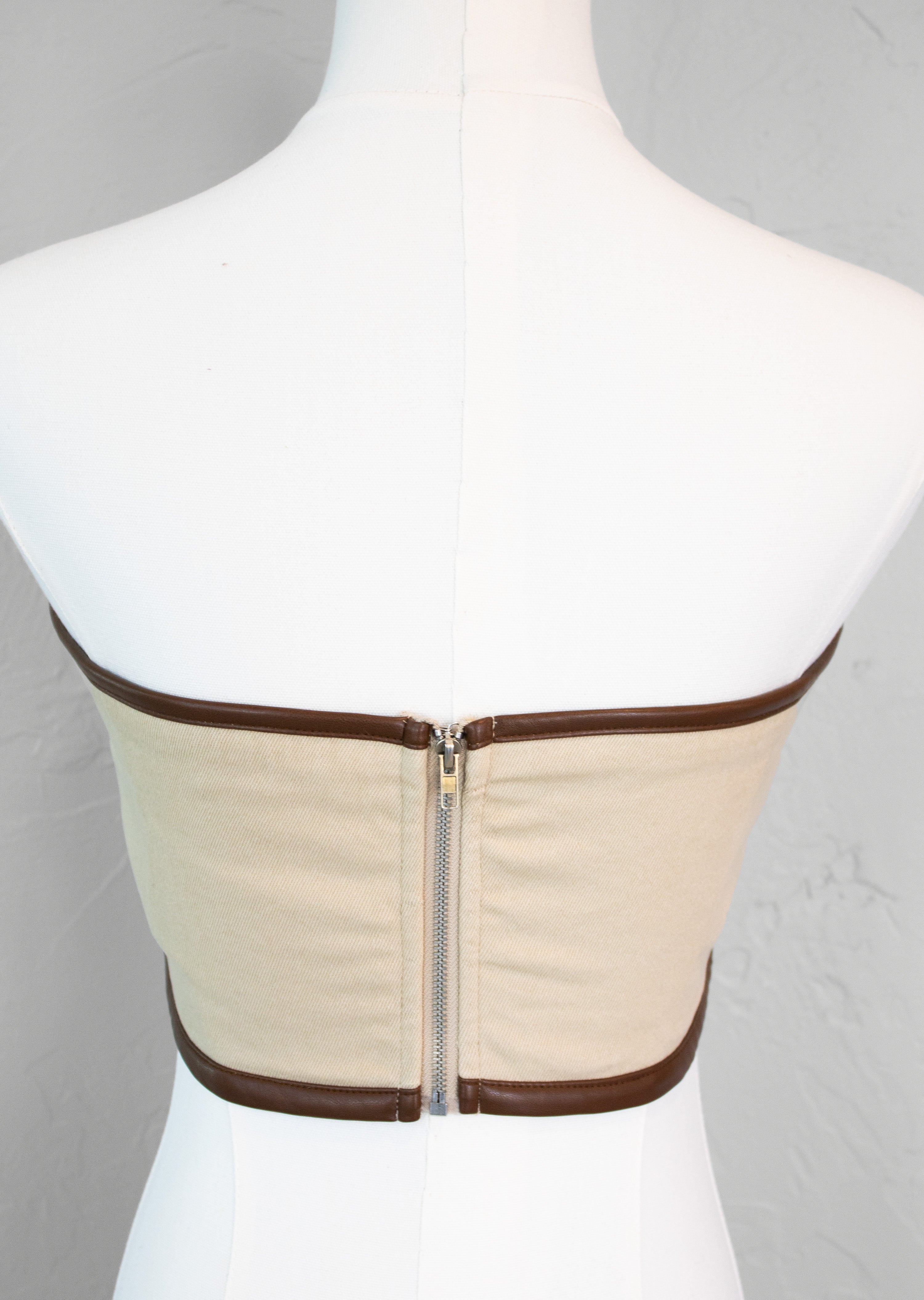 Contrast Leather Scarf Top