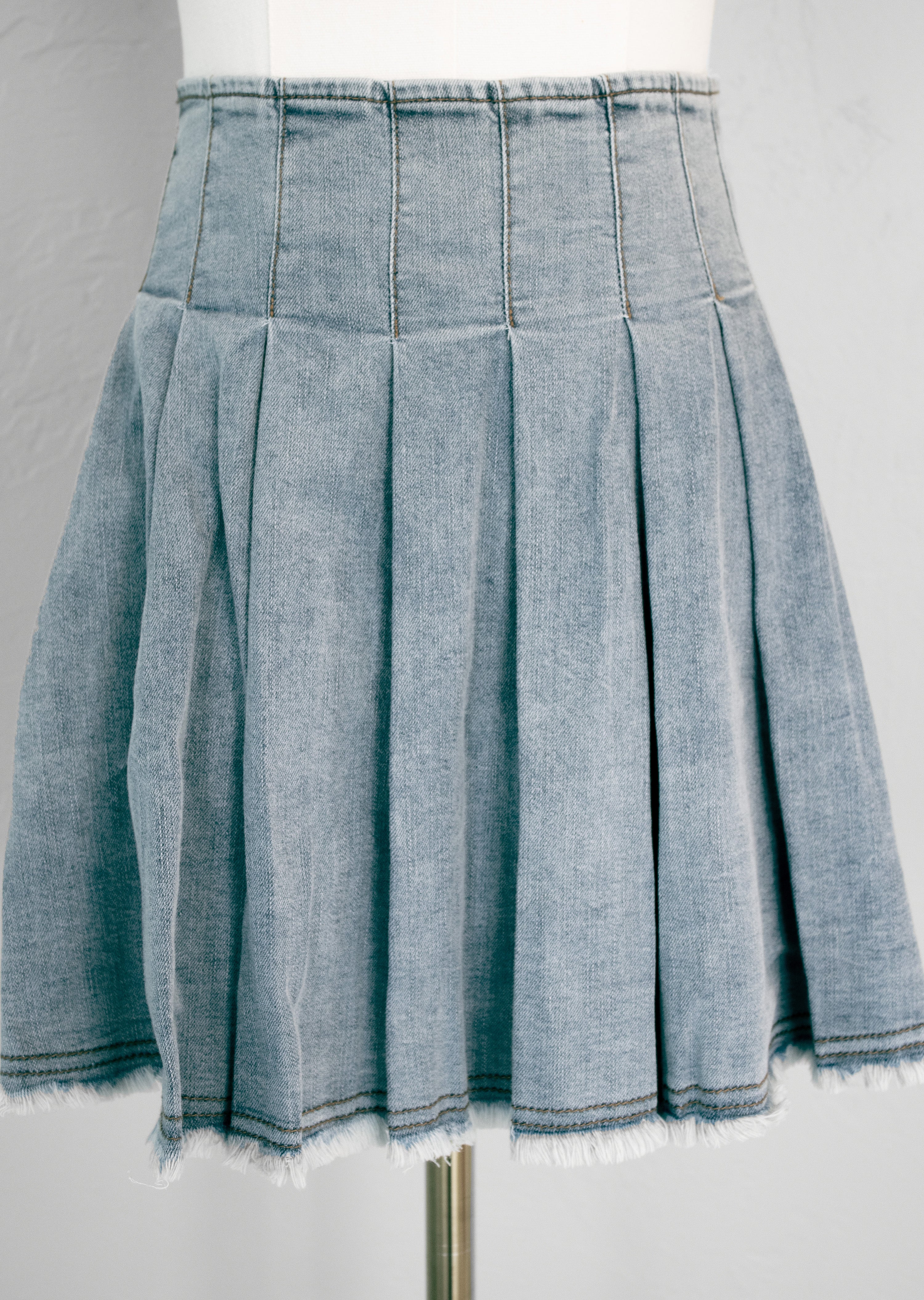 Pleated Denim Skirt