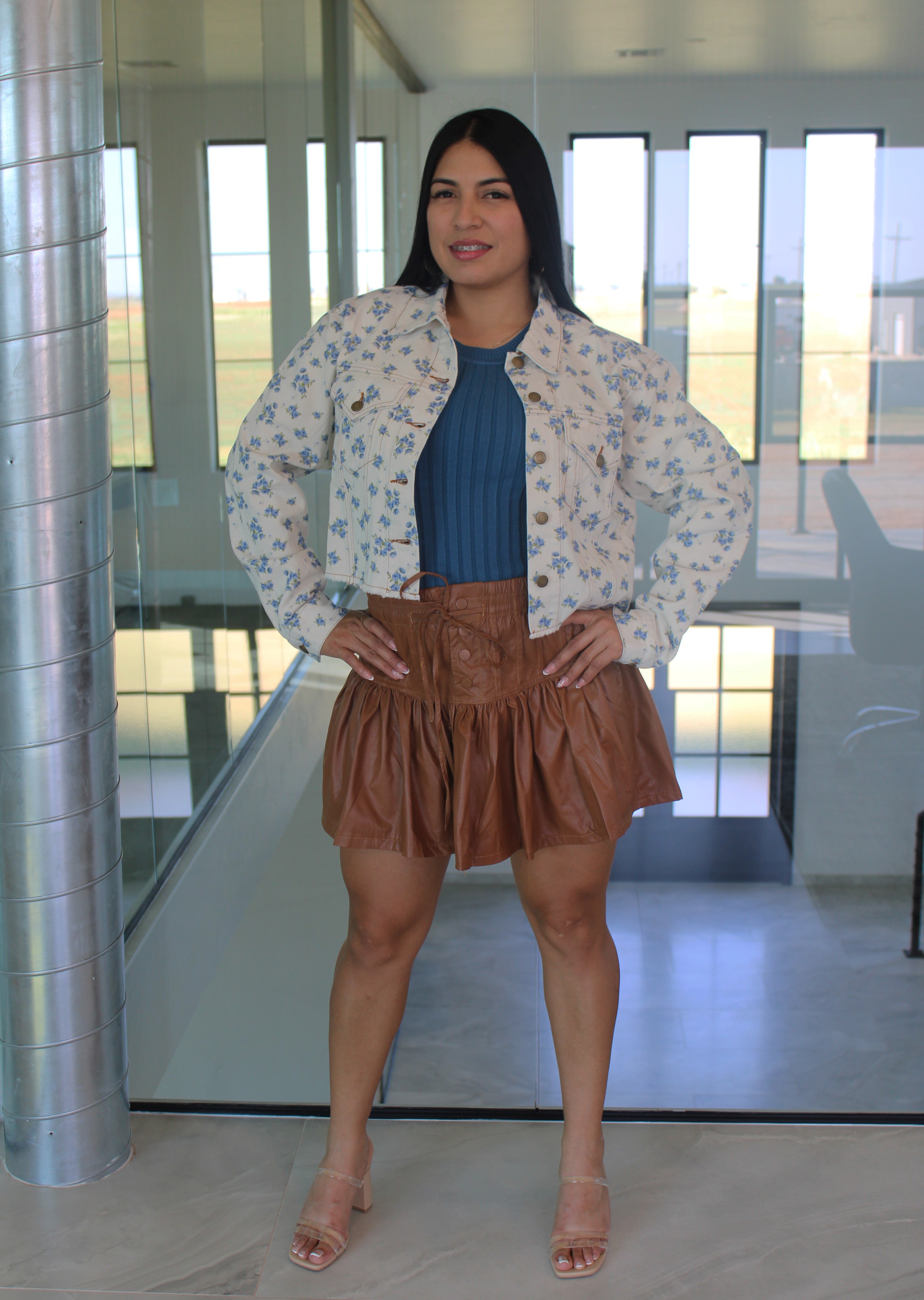 Faux Leather Ruffle Mini Skirt