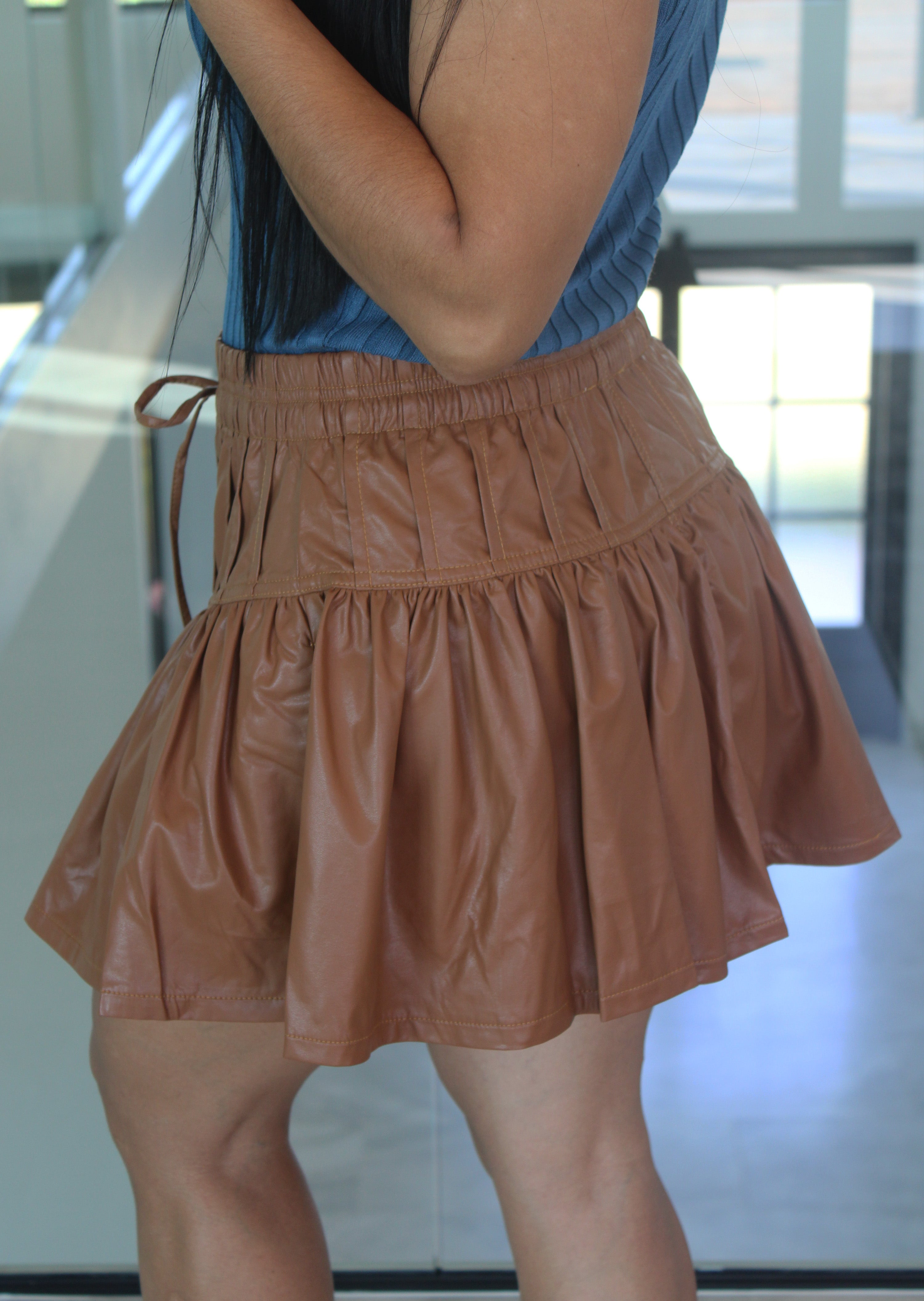 Faux Leather Ruffle Mini Skirt